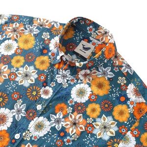 Yiume Men’s 1960s Floral Hawaiian‎ Short Sleeve Button-down Cotton Shirt 3XL